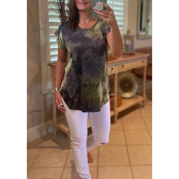 Tie Dye Flutter Ruffle Short Sleeve Green 3020 - Picture 8 of 10